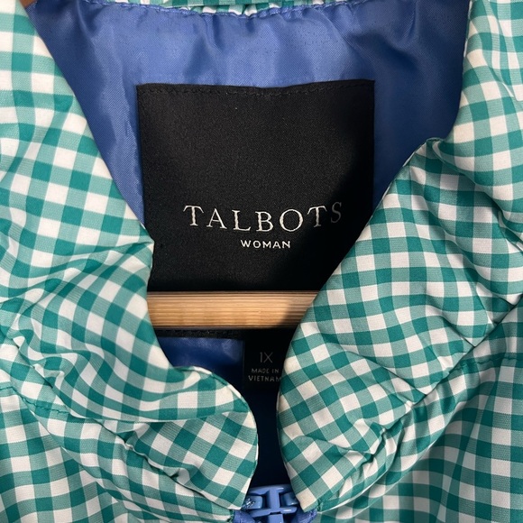 Talbots Green White Gingham Plaid Blue Trimmed Quilted Vest Zip Front Size 1X - Picture 3 of 5